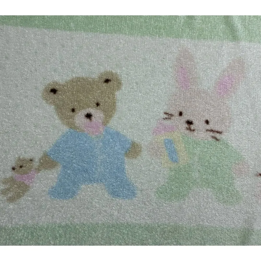 Vintage Carters Hide and Seek Baby Blanket Bunny Bear Green Fleece Just One Year